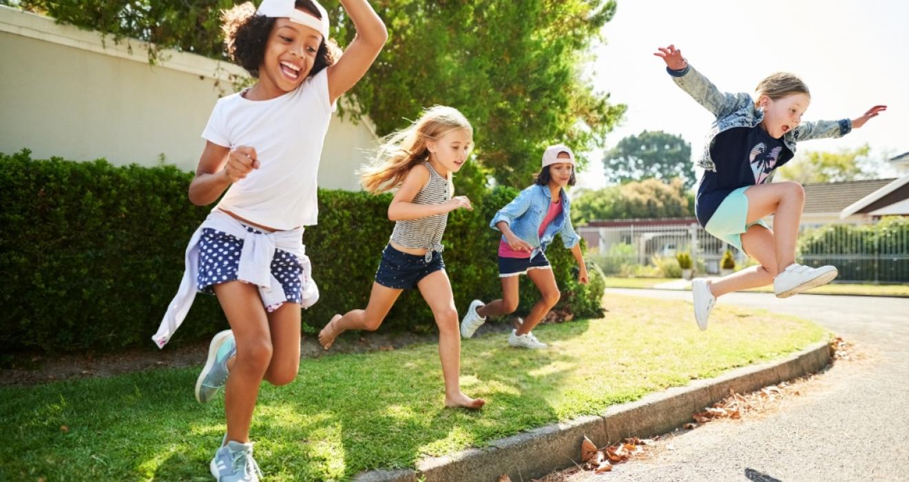picture of happy active kids outside