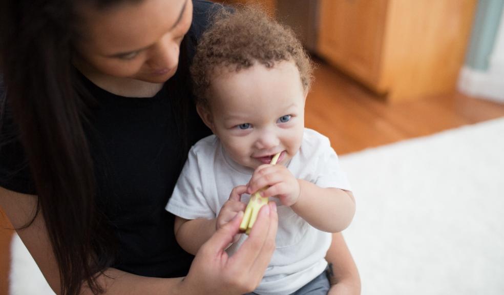 picture of a mum and toddler using a Dr Browns giraffe toothbrush