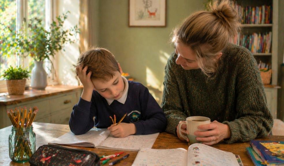 picture of Child working on homework with parent support at home, building confidence and resilience through learning