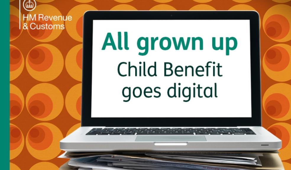 picture of sign saying Child Benefit All Grown Up as it goes digital
