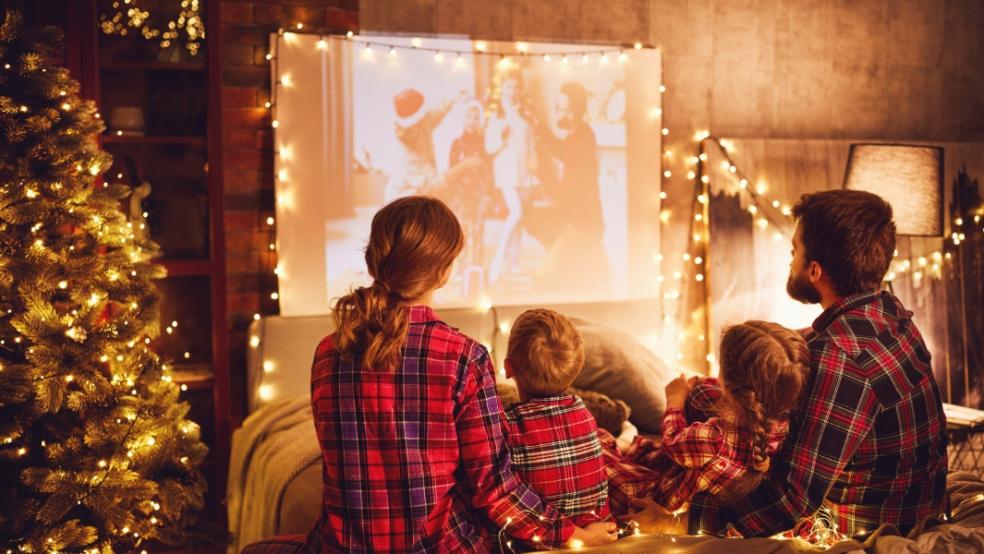 picture of a family watching a Christmas film