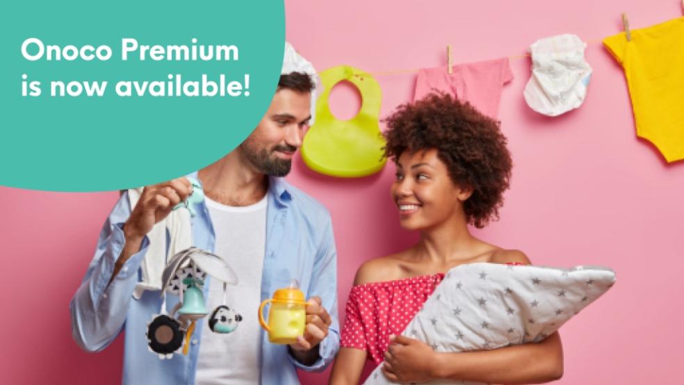 Onoco App Interface Shown Over Smiling Family