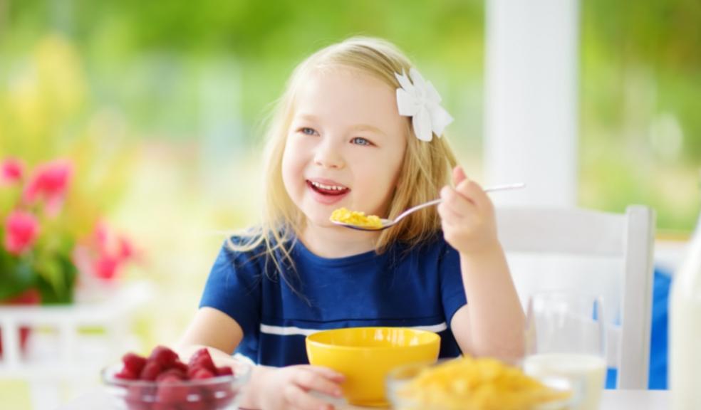 Picture of a school child eating a health breakfast