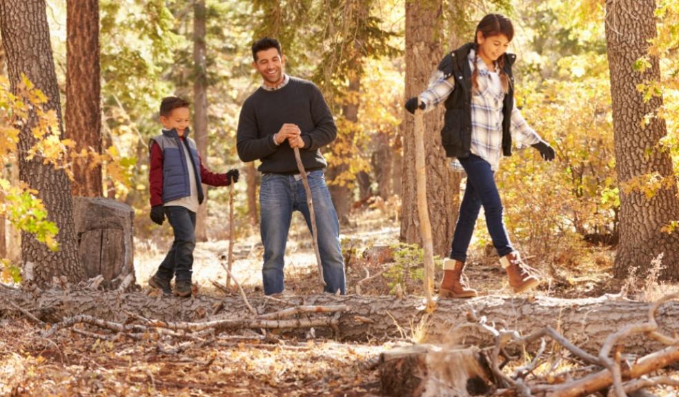 Picture of a father having fun in the woods with his children