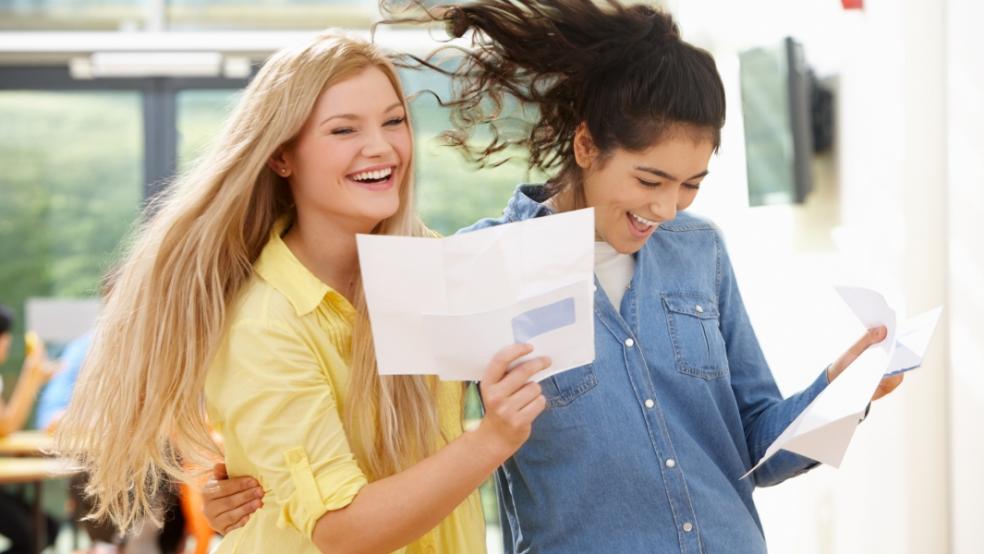 picture of students receiving exam results