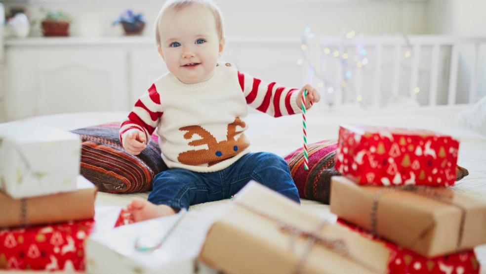 picture of a baby at Christmas