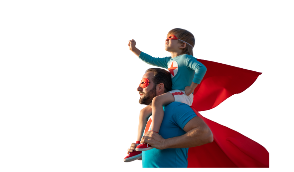 picture of a father and son dressed as superheros