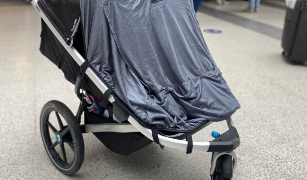 Picture of new double pushchair sun shade by snoozeshade