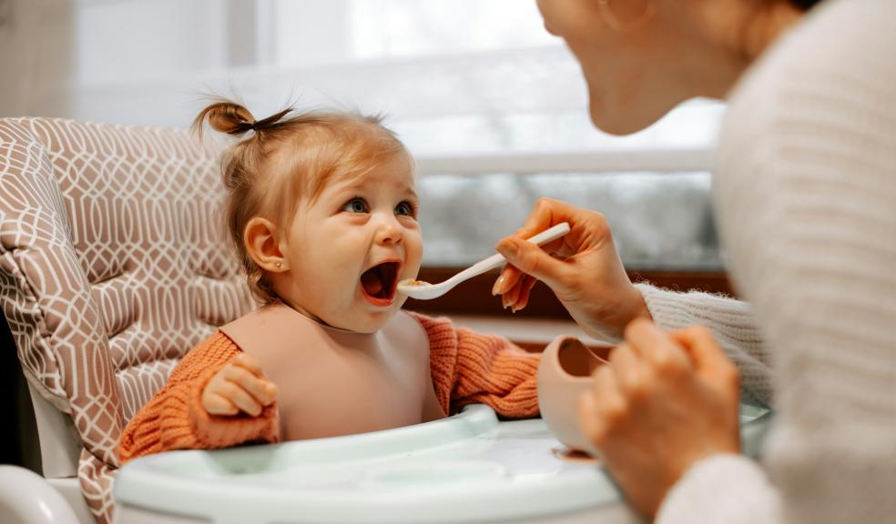 woman feeding a baby with a spoon