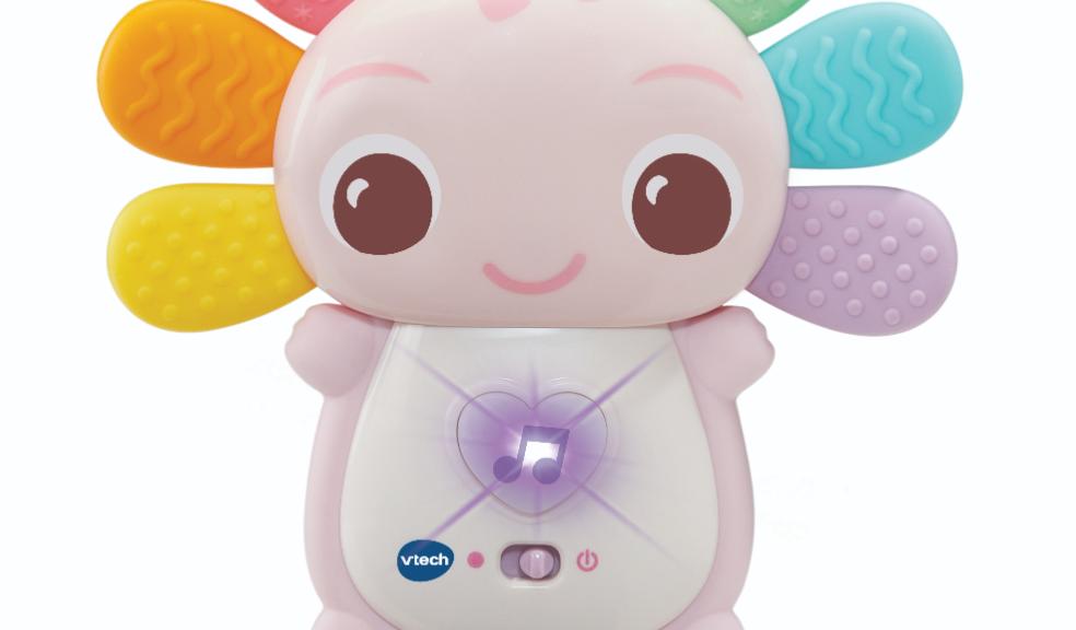 picture of VTech Baby Rainbow Colours Axolotl Teether with textured silicone and light-up button for teething babies