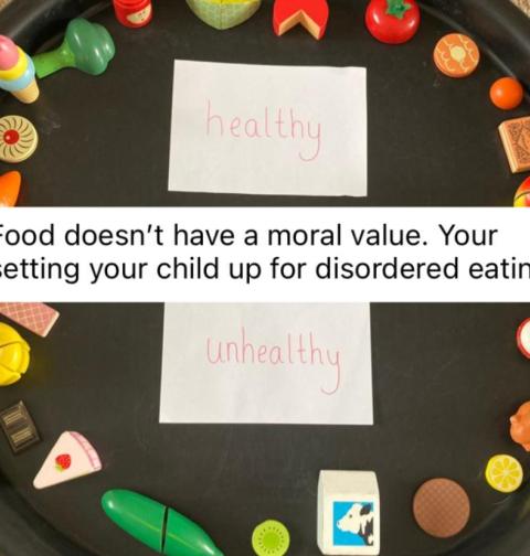 picture of a healthy food sorting activity with negative comment