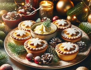 picture of A delightful arrangement of festive mince pies on a decorative plate