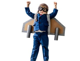 picture of a child dressed as an explorer with cardboard wings