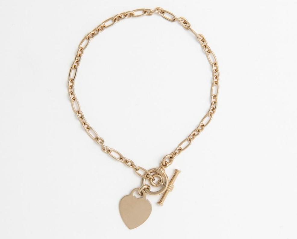 picture of 18ct vermeil heart t bar bracelet