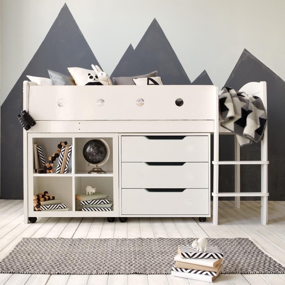 picture of cubix mid sleeper with chest of drawers and storage bookcase pure