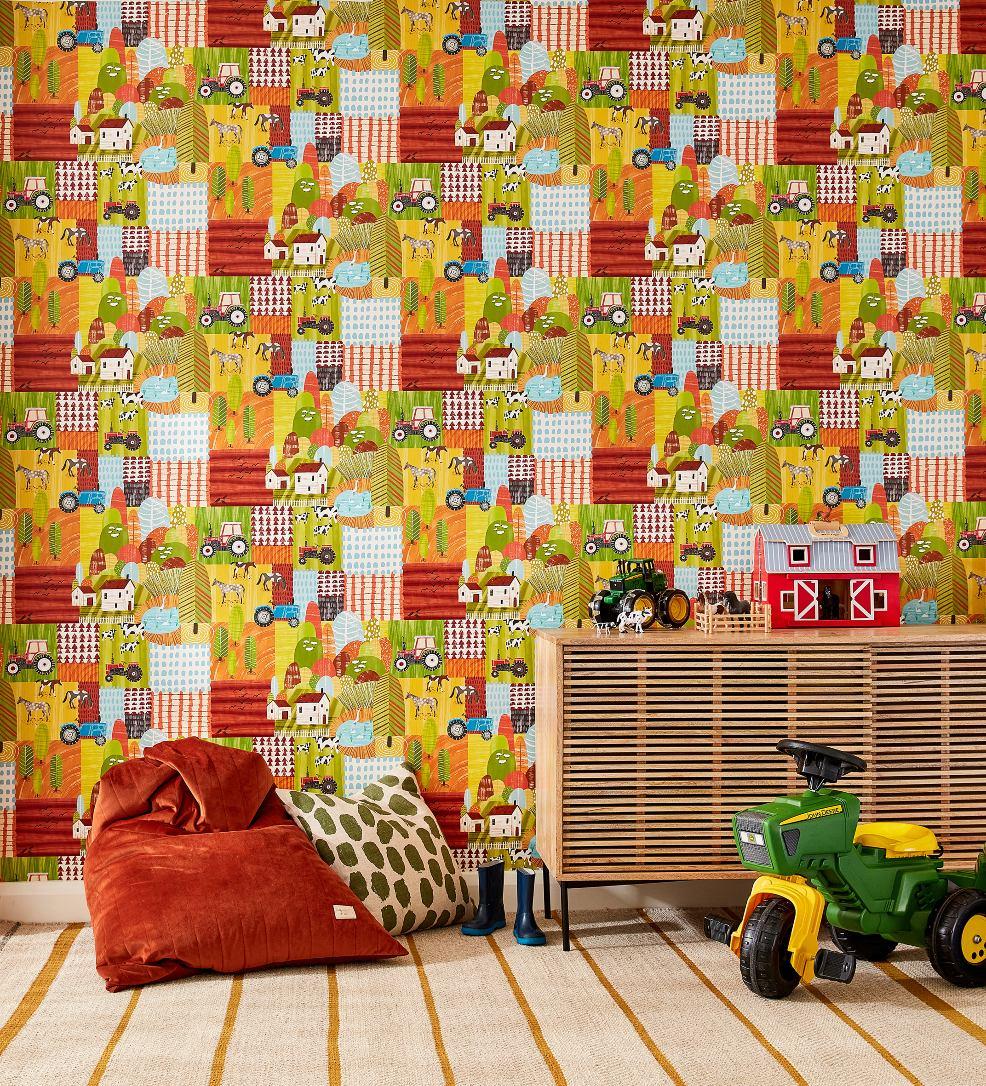 picture of Down on the Farm in Orange Crush wallpaper