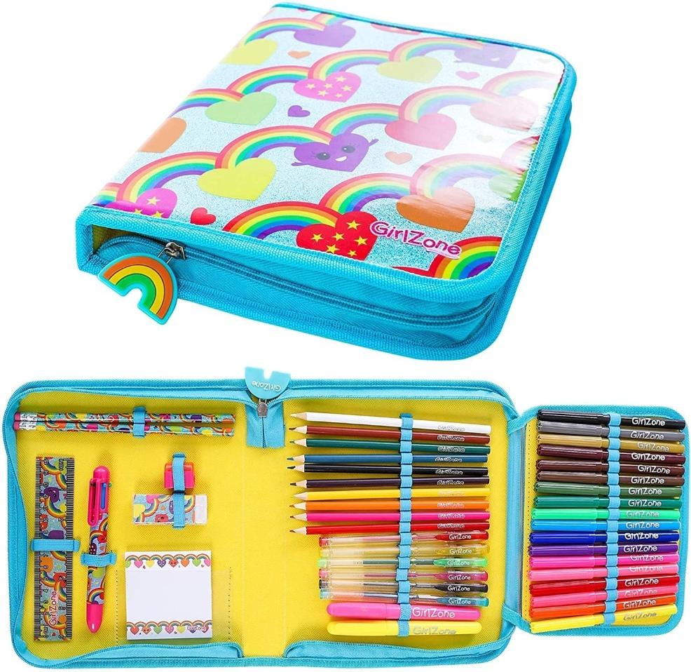 picture of Girlzone Rainbow Jumbo Arts and Crafts filled stationary case