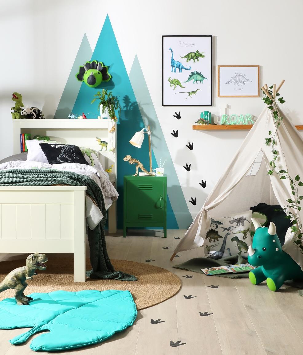 picture of Maine White And Shelf Single Bed in a dinosaur themed bedroom