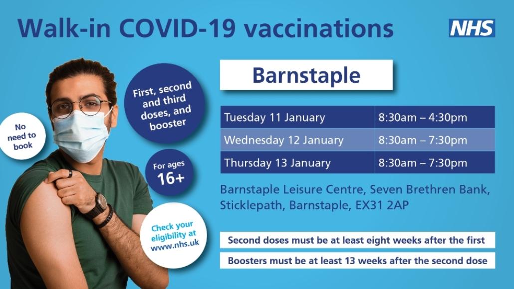 picture of NHS Covid-19 Walk-in vaccination clinics Social Adverts - Barnstaple