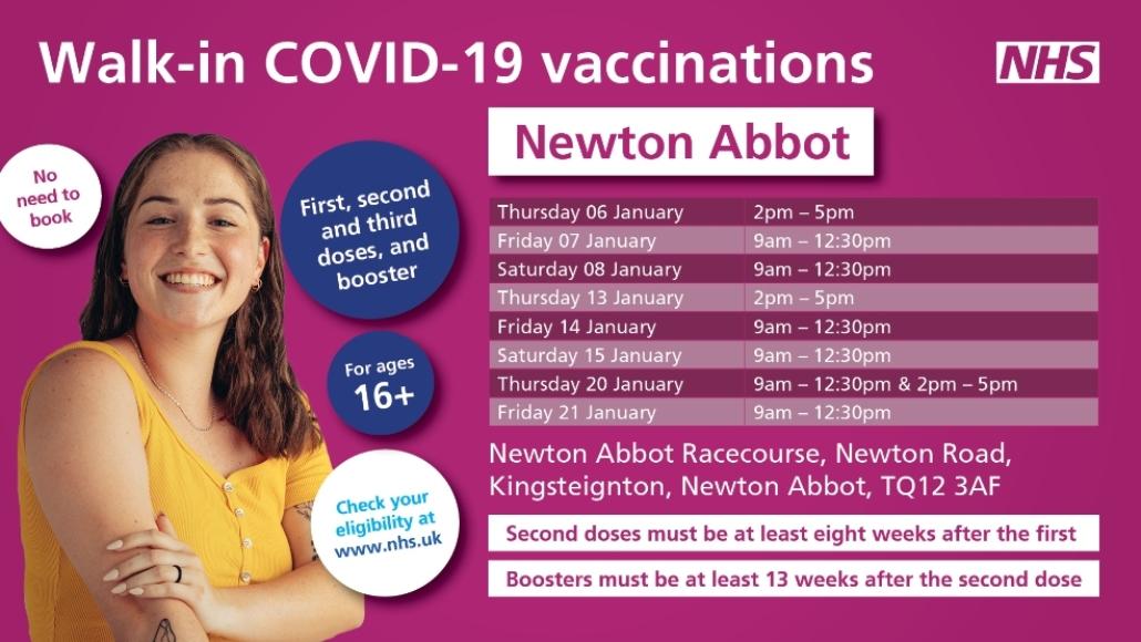 picture of NHS Covid-19 Walk-in vaccination clinics Social Adverts - Newton Abbot