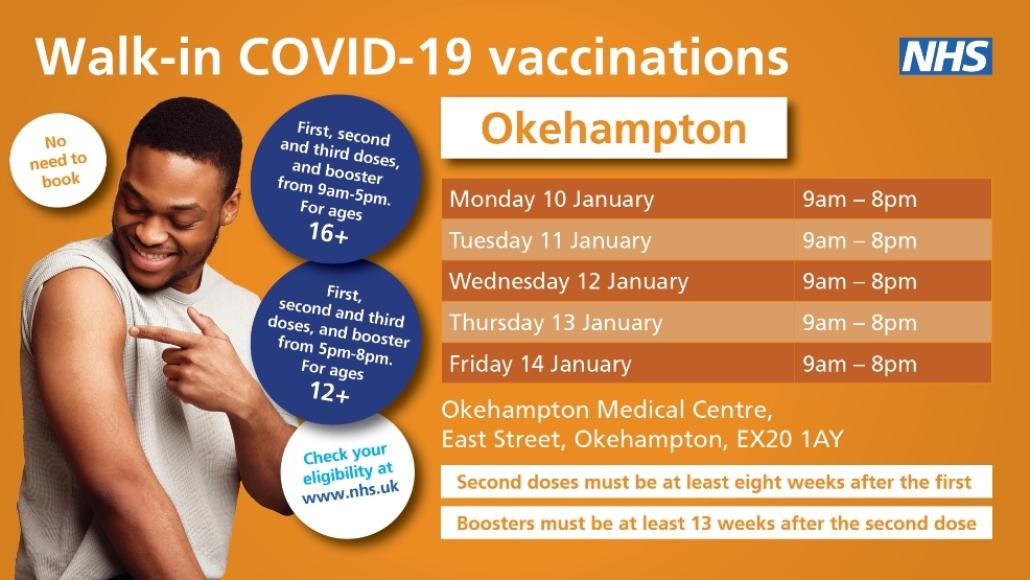 picture of NHS Covid-19 Walk-in vaccination clinics Social Adverts - Okehampton