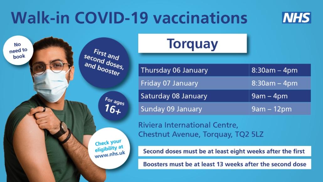 picture of NHS Covid-19 Walk-in vaccination clinics Social Adverts - Torquay