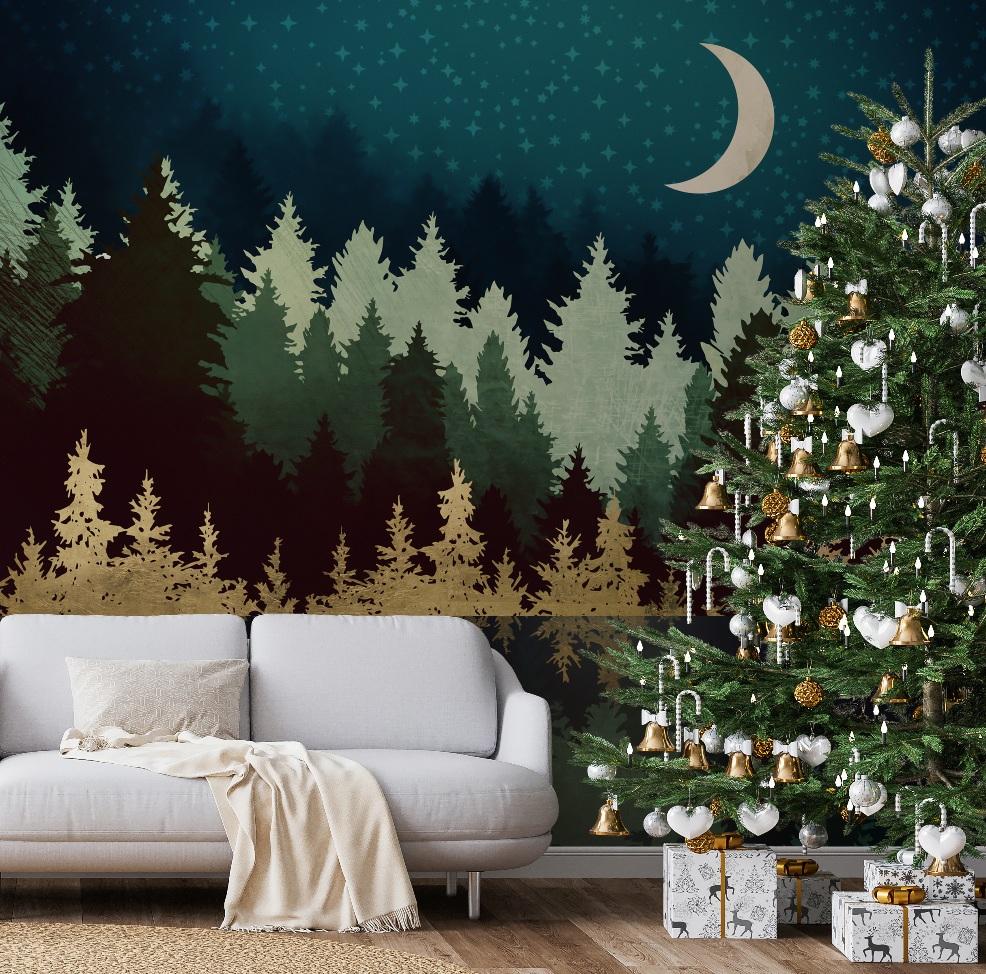 picture of Removable Christmas Wallpaper Star Forest Reflection Mural