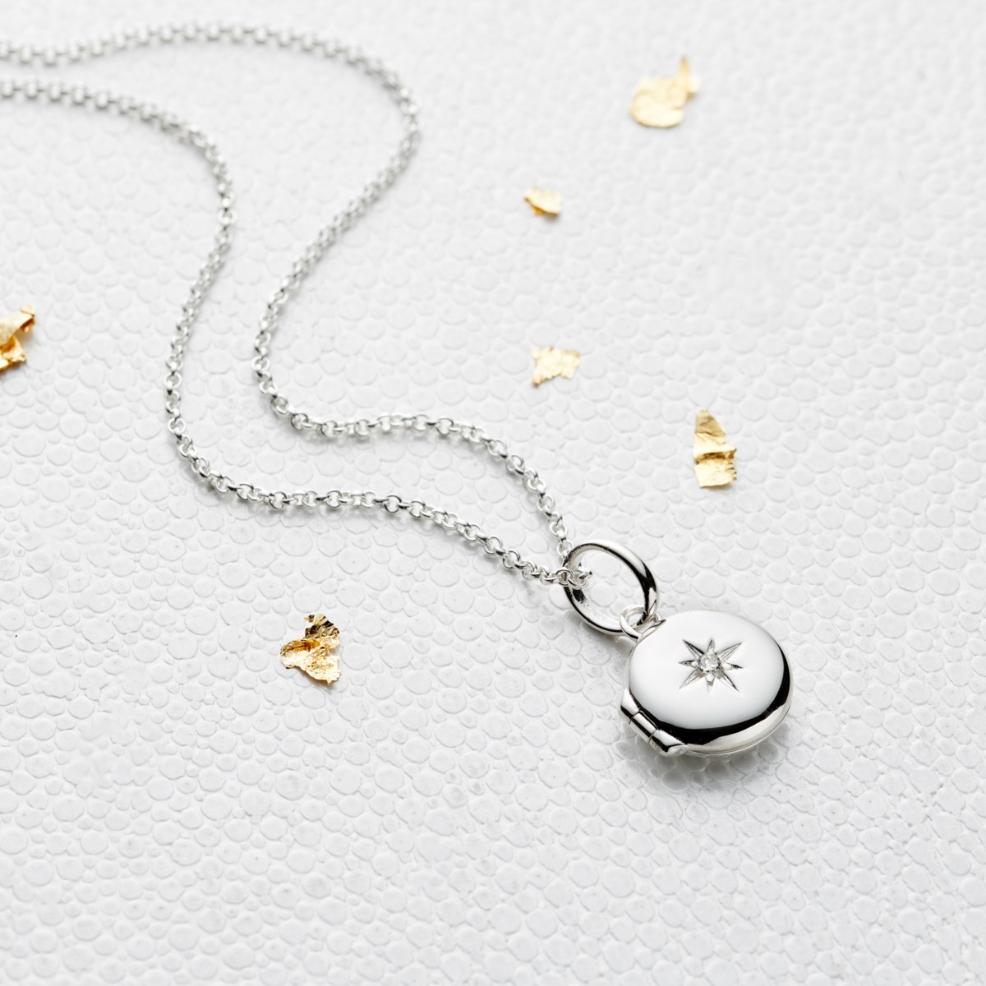 picture of Sterling Silver Forever Diamond Small Round Locket Necklace