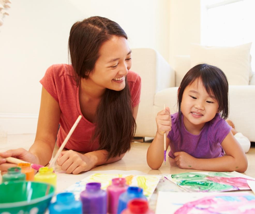 picture of mother and daughter painting