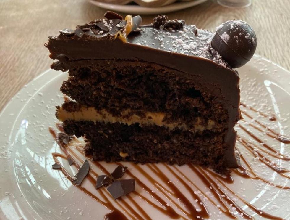 picture of a slice of chocolate cake at darts farm