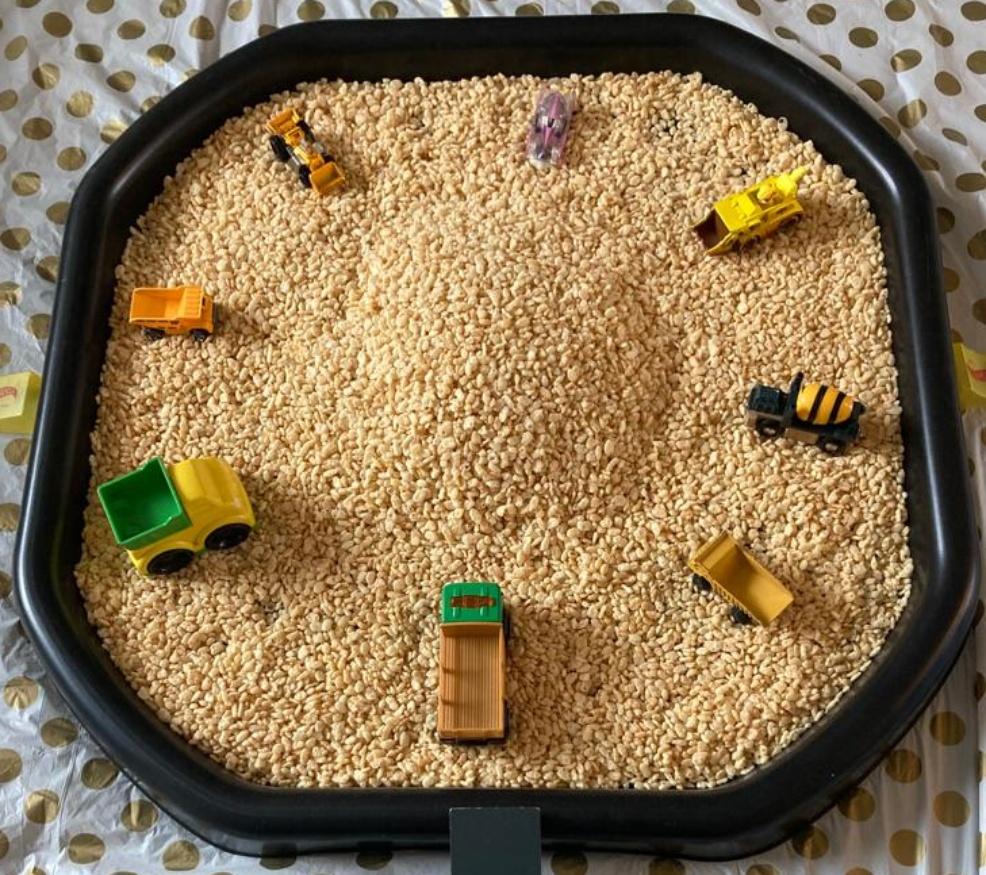 picture of edible construction tuff tray activity for kids 
