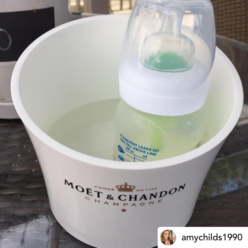 picture of a dr browns baby bottle in a champagne ice bucket