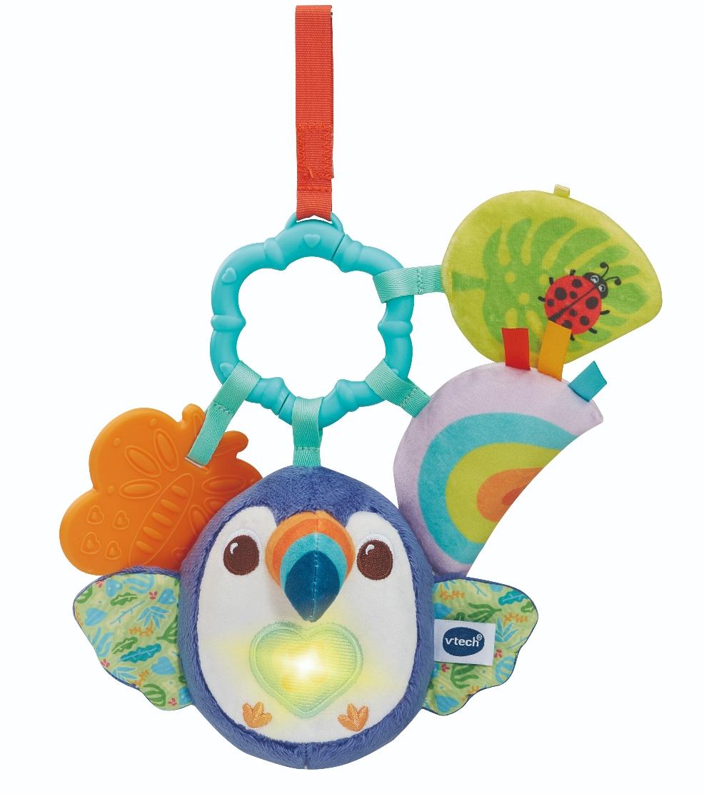 picture of VTech Baby Take-Along Toucan soft sensory toy with crinkly wings, rattle and light-up feature for babies