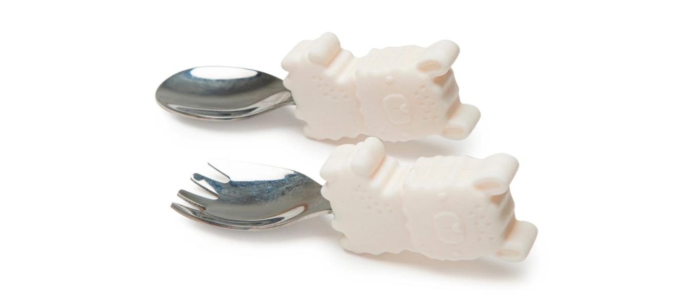Loulou Lollipop baby feeding fork and spoon in an animal design picture of Loulou Lollipop baby feeding fork and spoon in an animal design