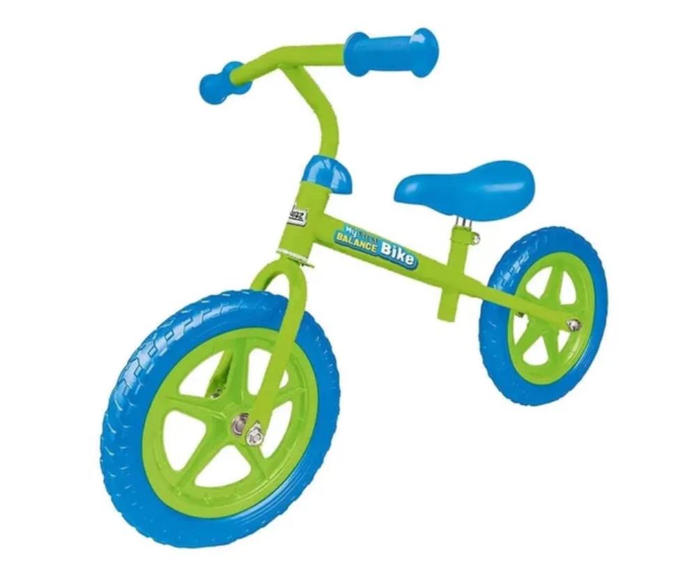 picture of Ozbozz my first balance bike in green and blue, pedal-free toddler bike designed to support early riding confidence
