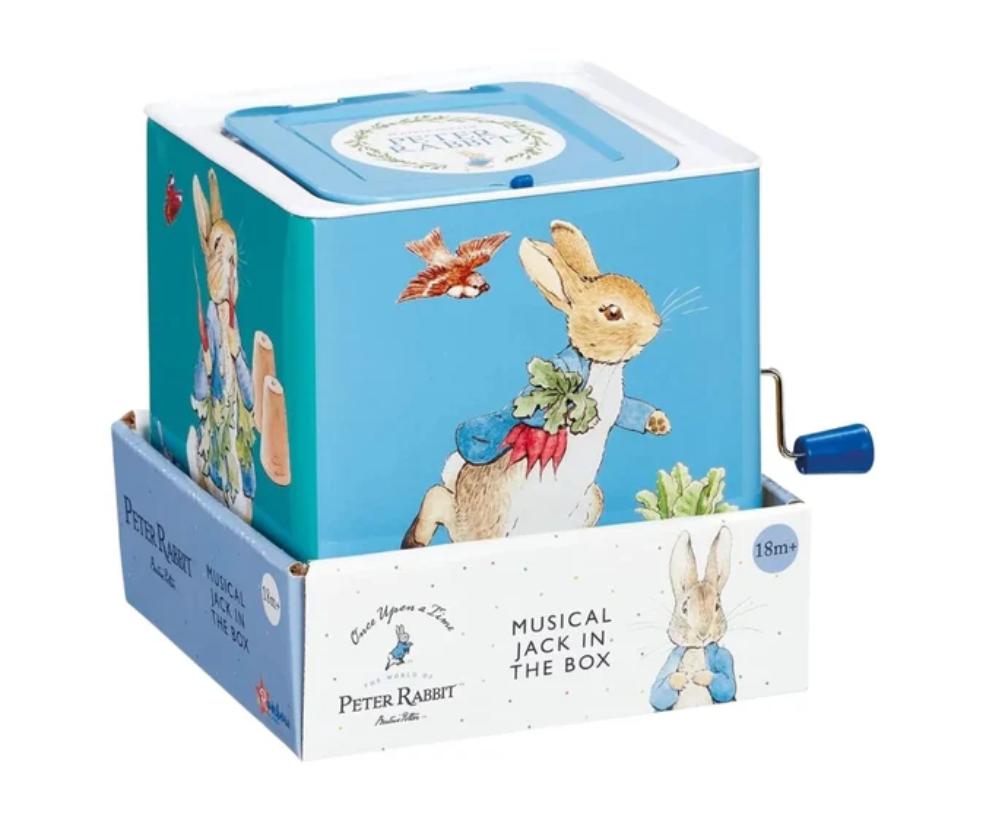 picture of Peter Rabbit jack in the box toy with classic pop-up character, fun interactive Easter gift for young children