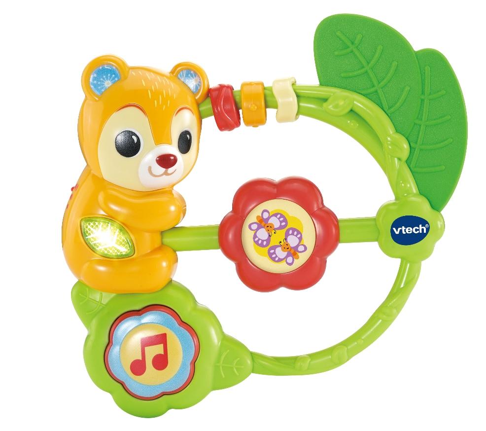 picture of VTech Baby Shaking Sounds Bear Rattle with teether, spinner and musical features for sensory play