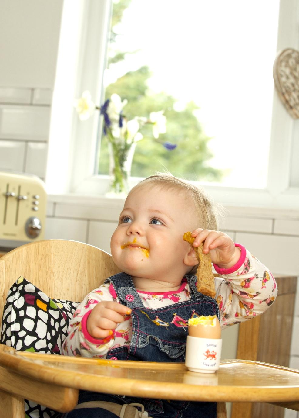 a happy toddler eating British Lion eggs to aid brain development picture of a happy toddler eating British Lion eggs to aid brain development
