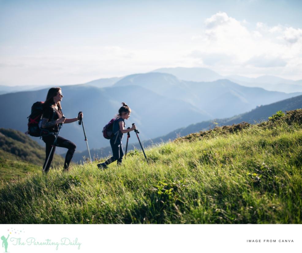 picture of a mum and daughter hiking on holiday