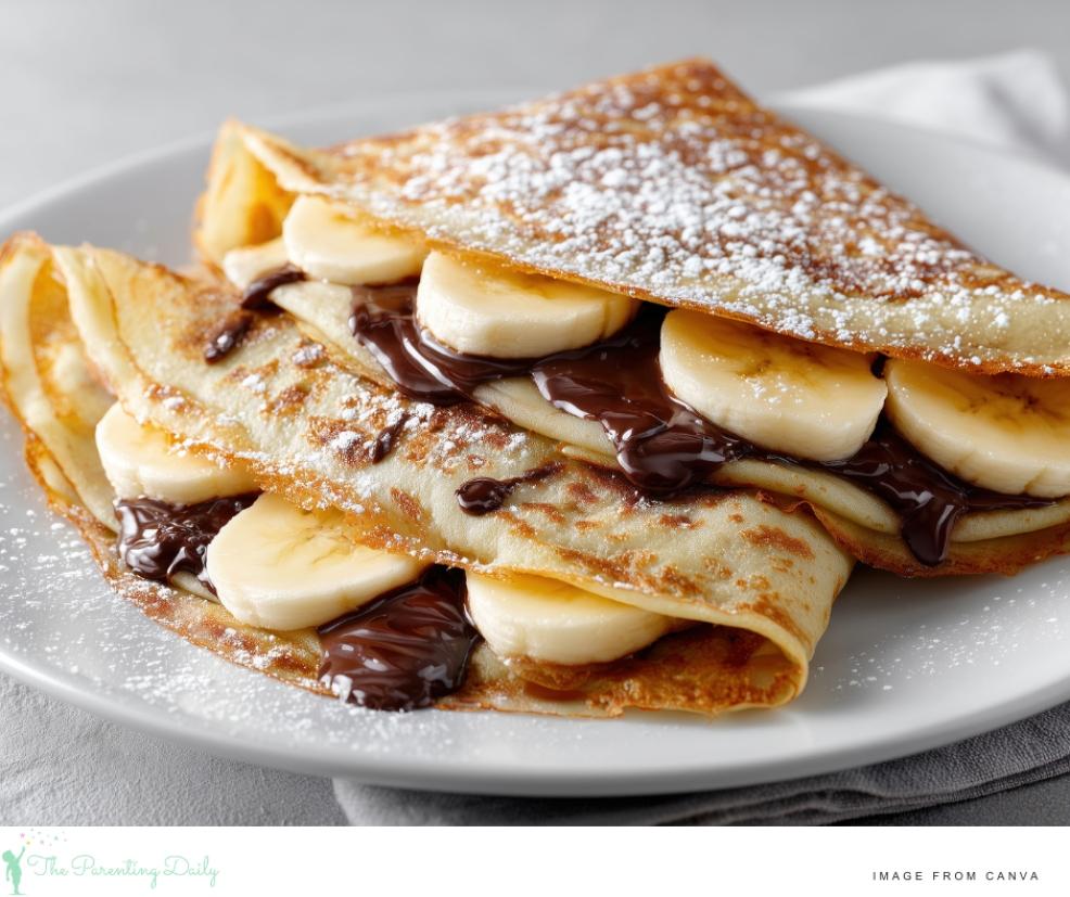 picture of crepes filled with bananas and chocolate spread for a teen breakfast on the go idea