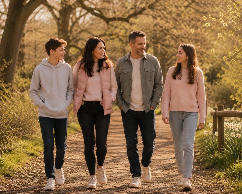 picture of a family walking outside living a healthy lifestyle through changing hormones