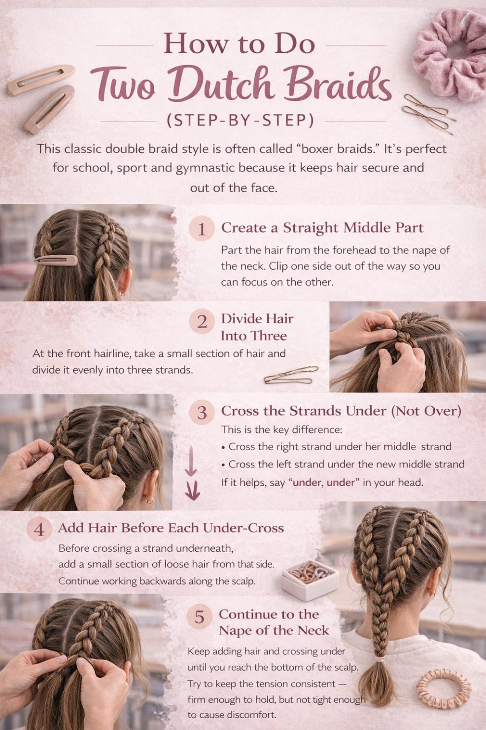 picture of a step by step how to do dutch braids hair hair tutorial for teens and tweens
