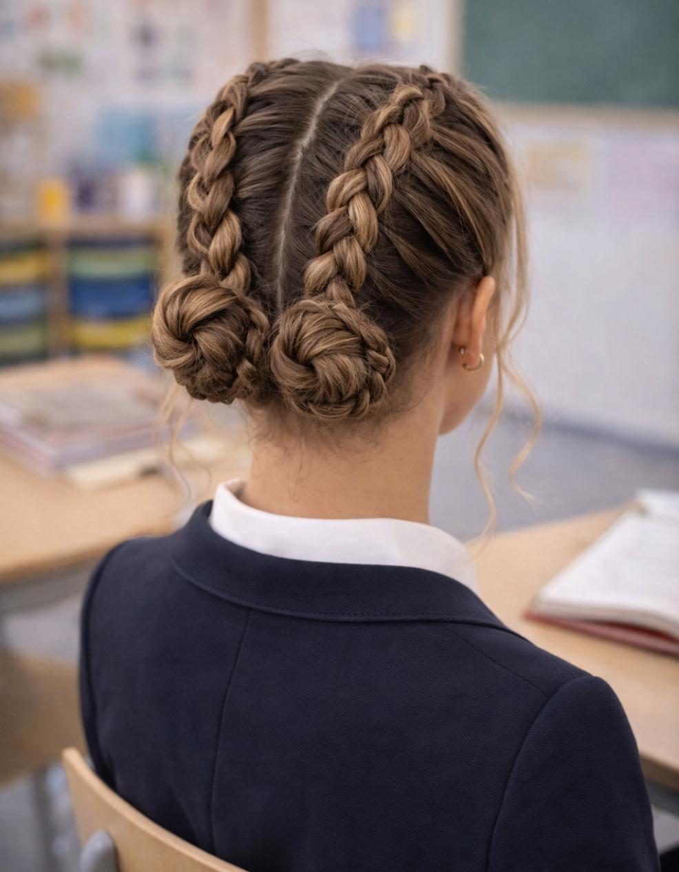 picture of a tween school girl with dutch braid smart hairstyle for school