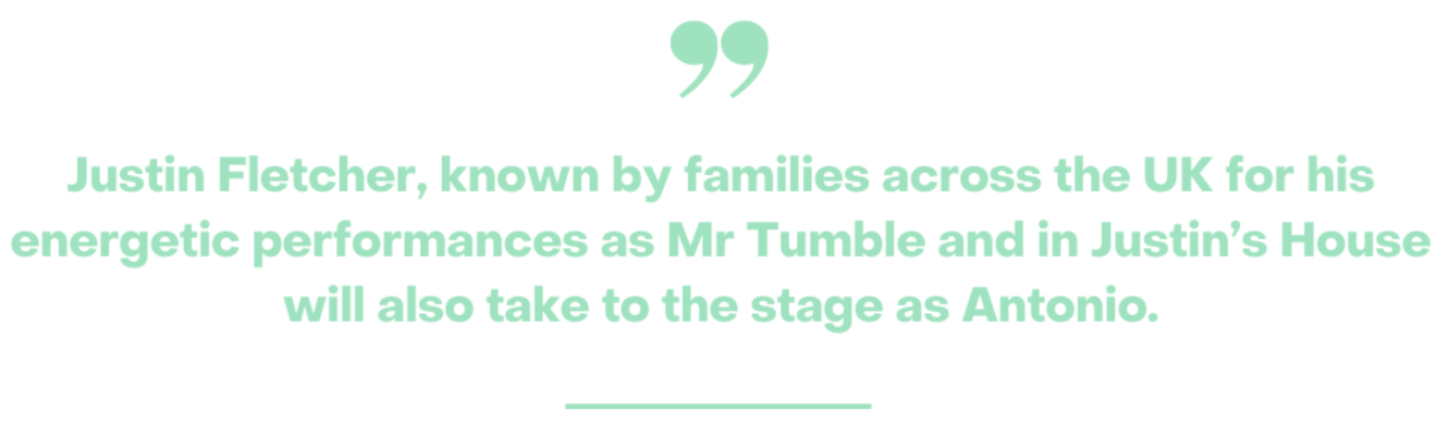 picture of text showing Justin Fletcher stars in new Twelfth night production