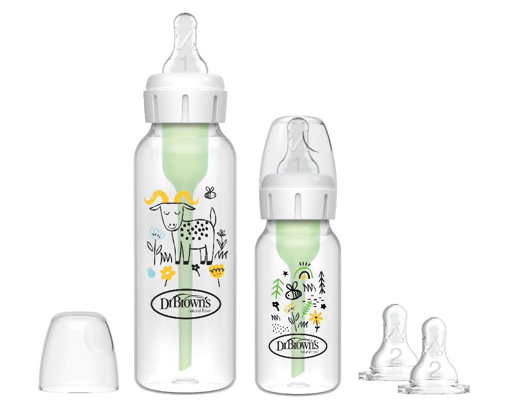 picture of Dr browns narrow neck botttles with animal prints on