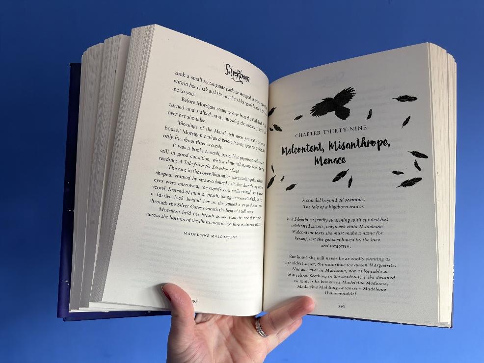 picture of inside pages of Morrigan Crow Silverborn childrens book series