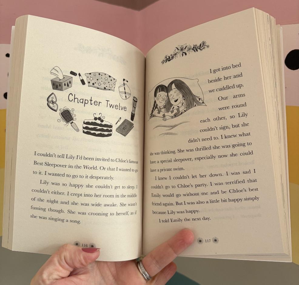 picture of inside pages of The Sleepover in the world book for 9 to 12 year olds