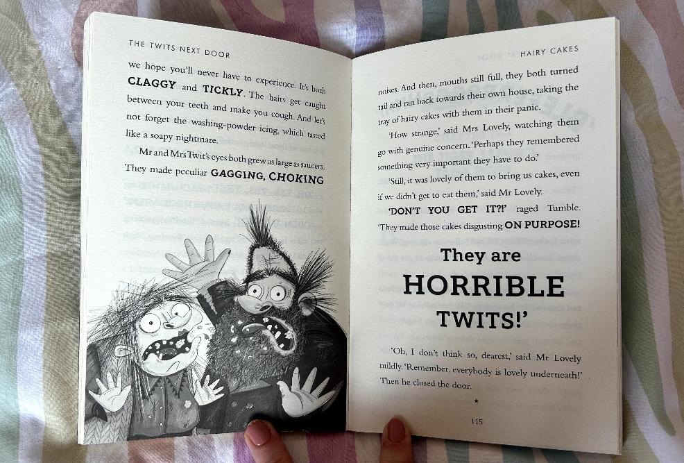 picture of one of the inside pages of The Twits Next door childrens book