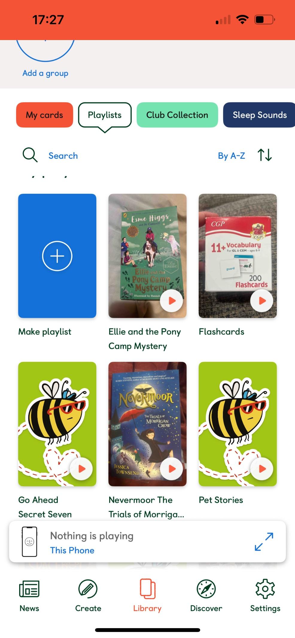 picture of the playlist page on the Yoto Player app