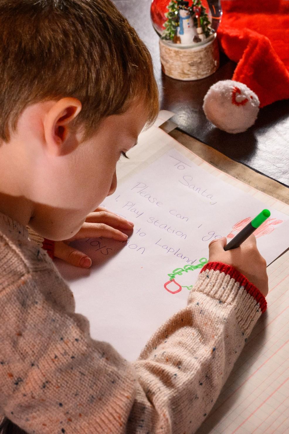 picture of a child writing a Christmas list